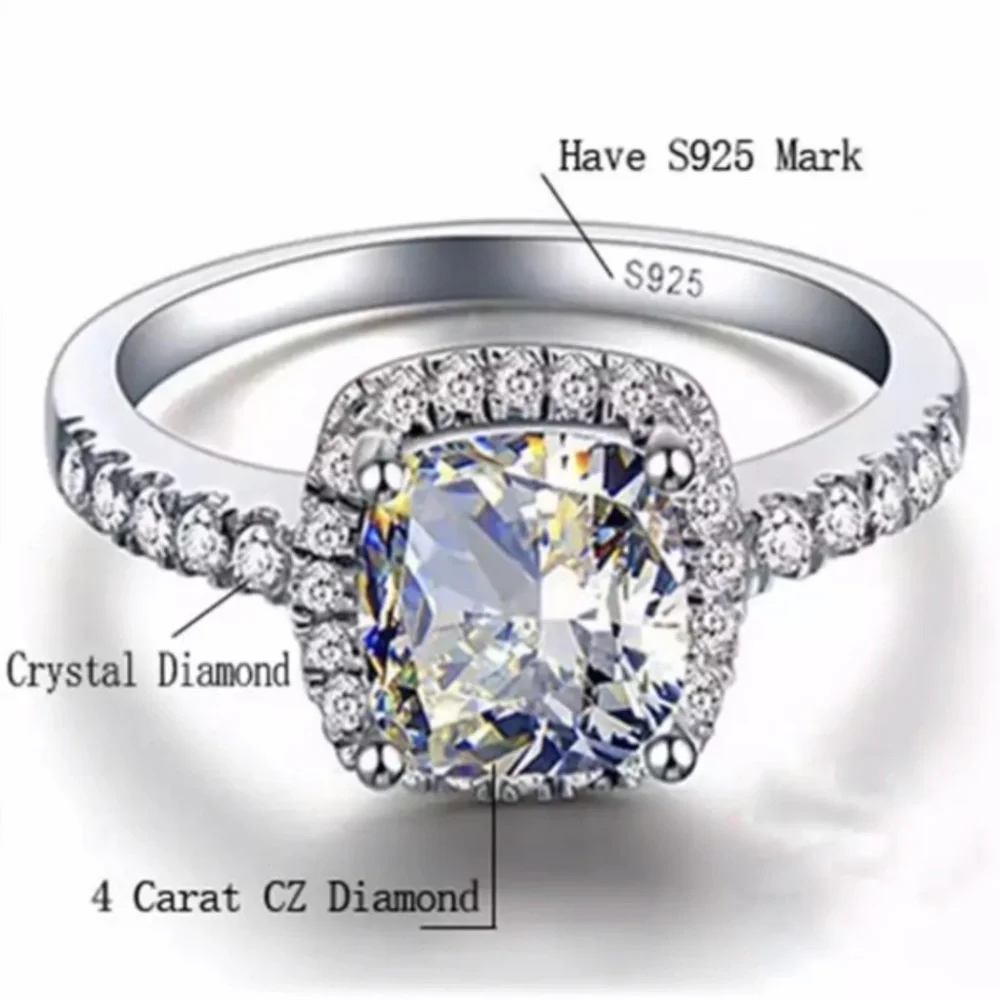 Diamond Princess Cut Simulated White Sapphire Ring, BEAUTIFUL RING, SHINY RING. - Picture 4 of 8
